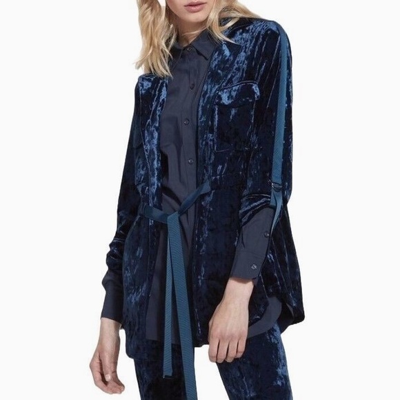 Lysse Jackets & Blazers - Lysse York Crushed Velvet Safari Jacket Size XS Twilight  Blue Tie Waist